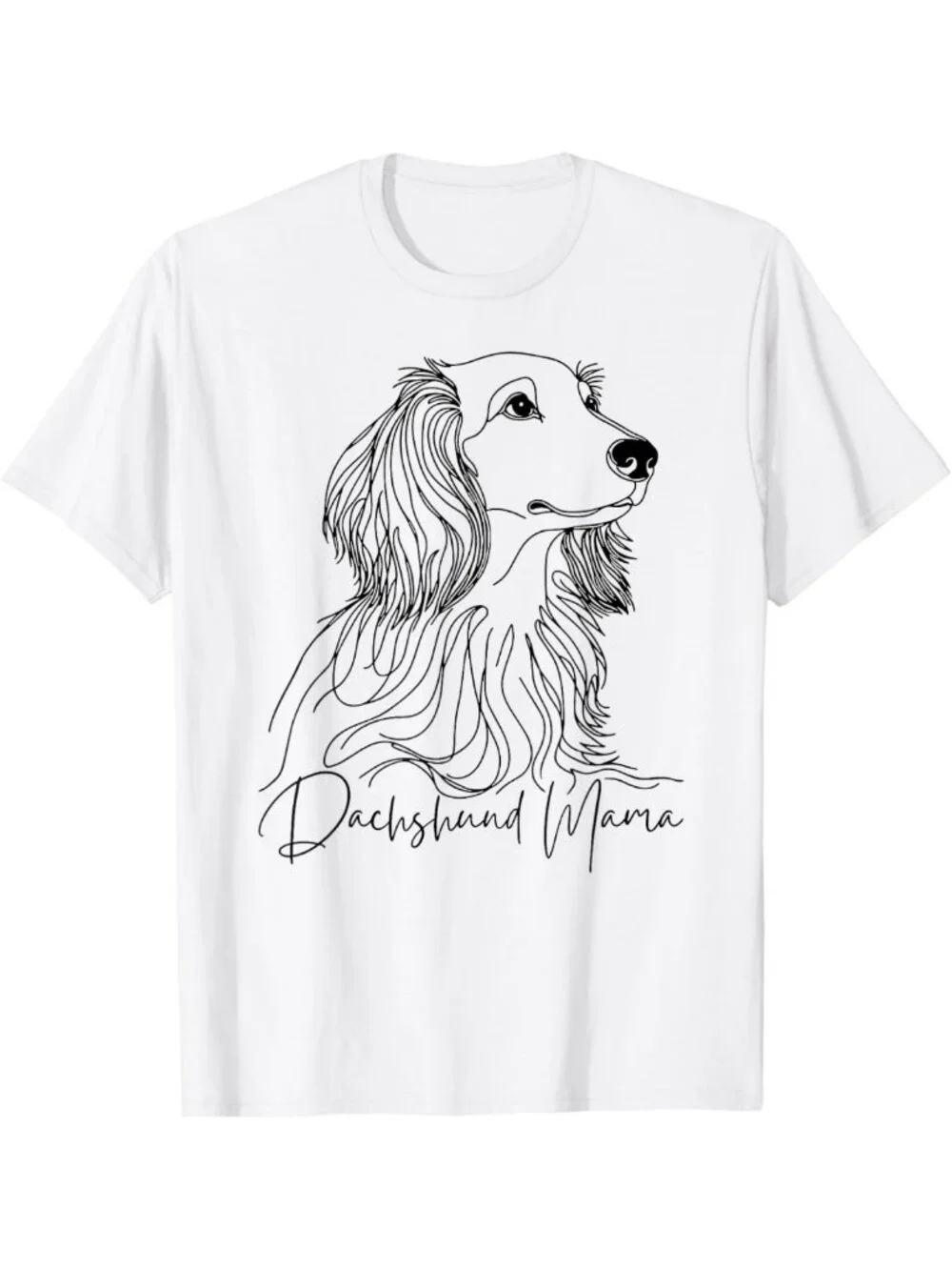 Dachshund Mama Artistic T-Shirt | Long Haired Dog Line Art Tee for Dog Lovers